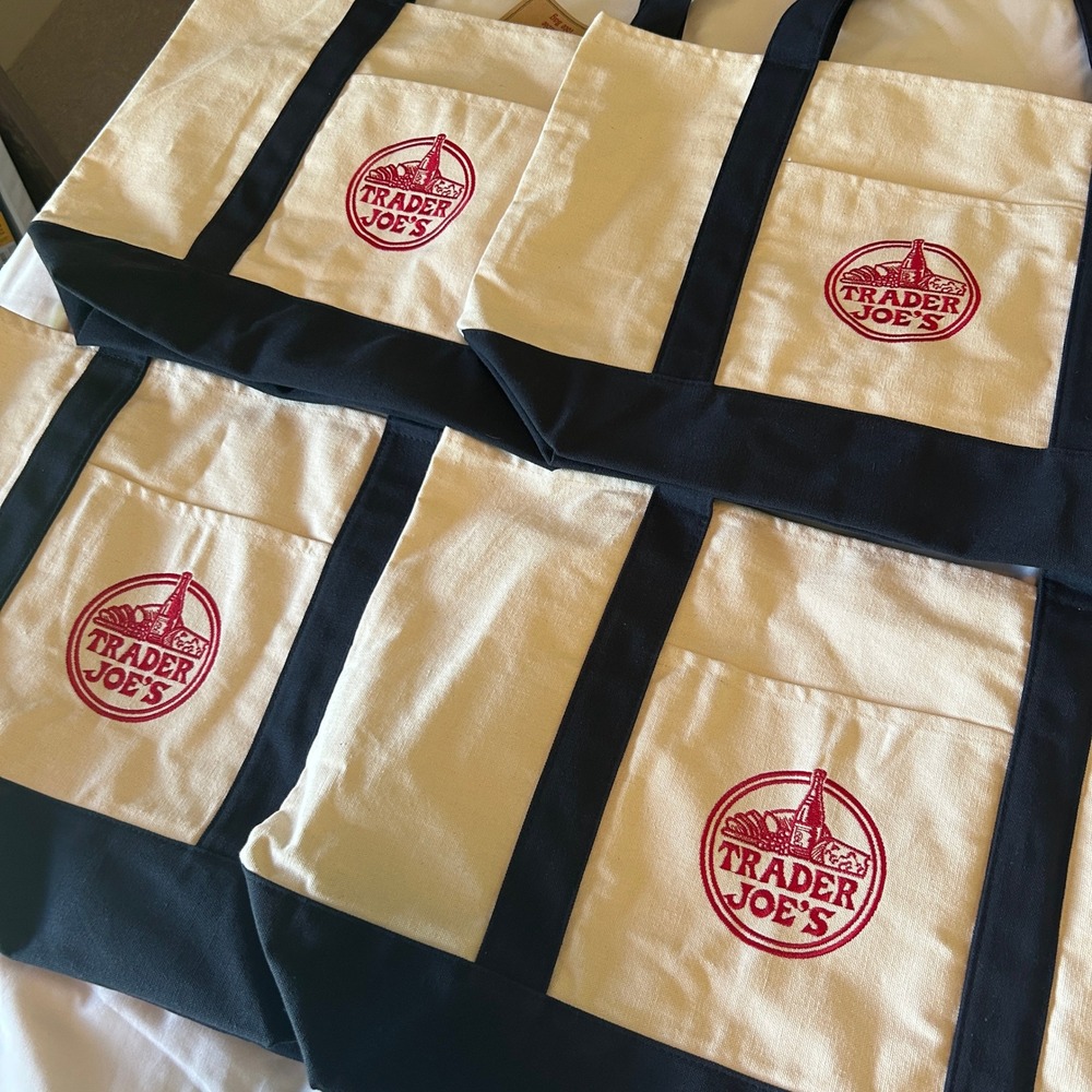 Trader Joes Canvas Tote Bag Navy Blue Reusable Grocery Shopping Bag NWT